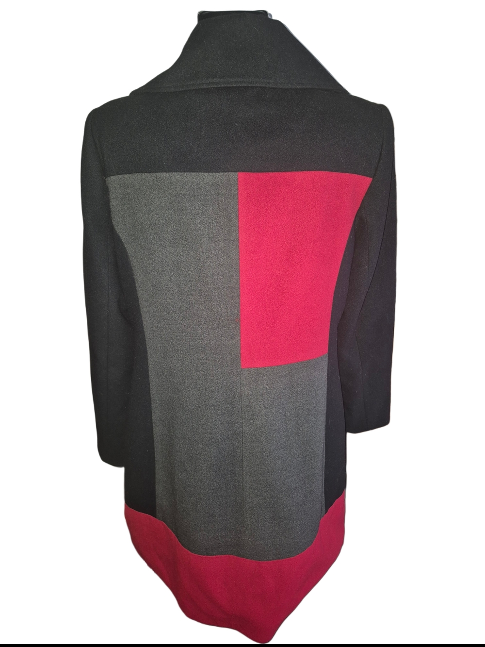 Jessica Red, Black & Grey Colorblock Mid-length Button-up Coat Size L - Picture 7 of 8